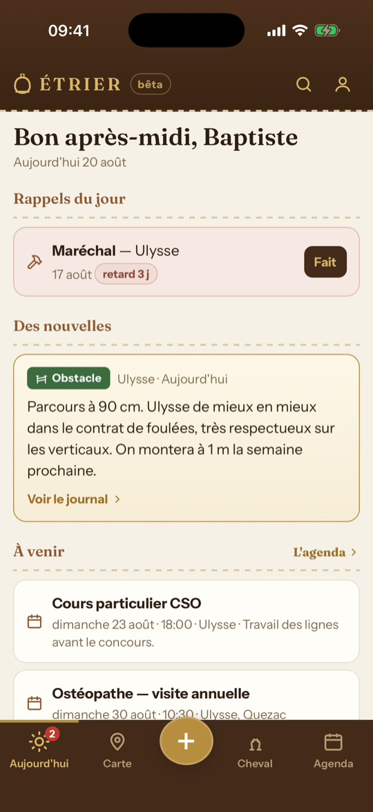 Aujourd'hui dans l'application ÉTRIER