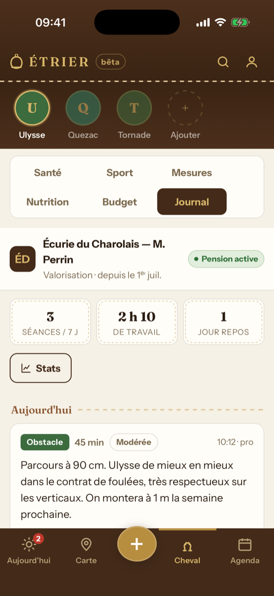 Journal de pension dans l'application ÉTRIER