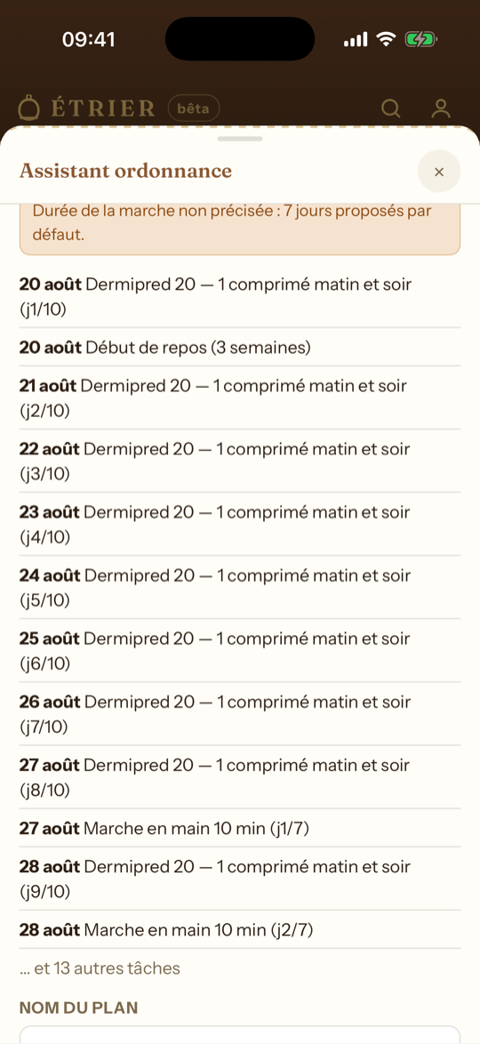 Assistant ordonnance dans l'application ÉTRIER
